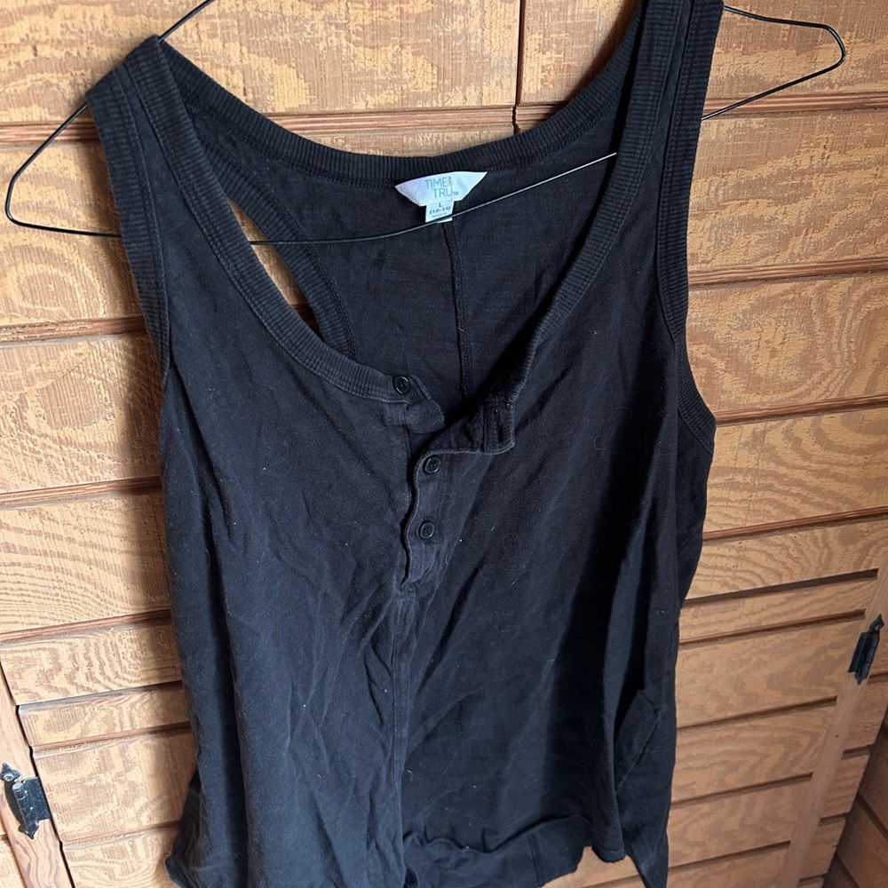 Time and Tru Black Buttoned Tank Top